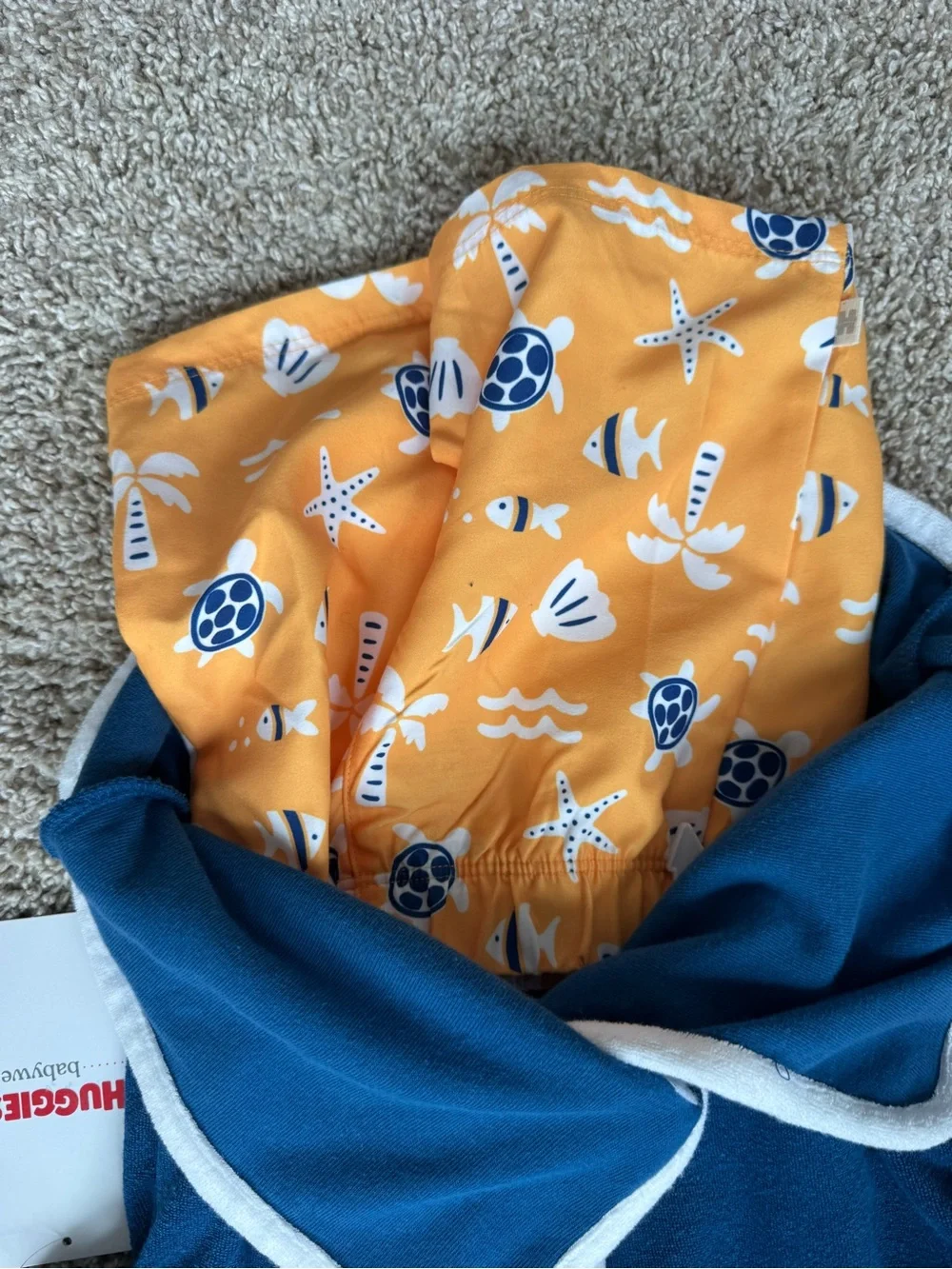 Huggies Babywear Navy Hooded Cover-Up with Orange Sea-Print Shorts